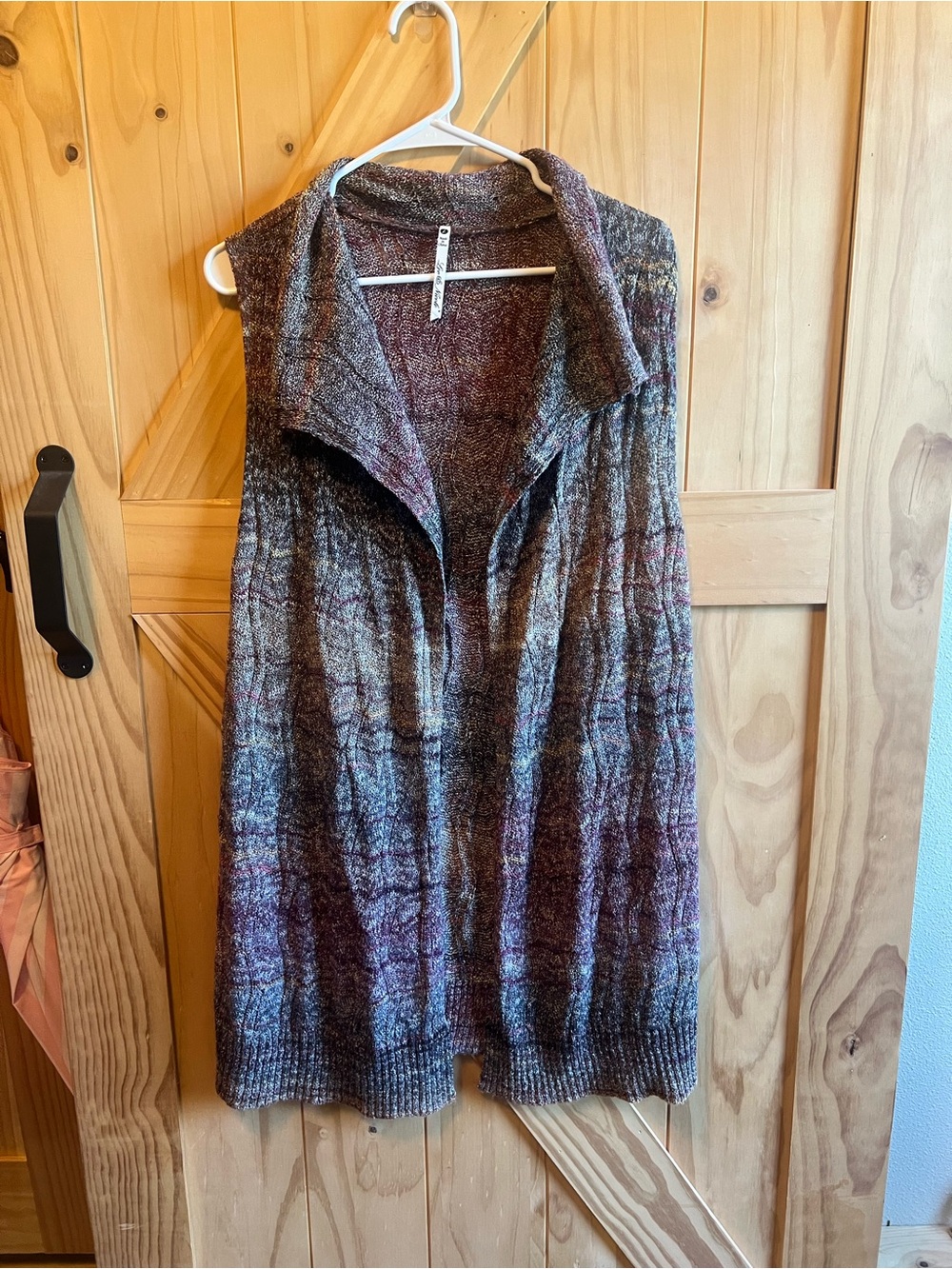 Leo & Nicole Heathered Plum and Gray Open-Front Long Sweater Vest Size L Preppy